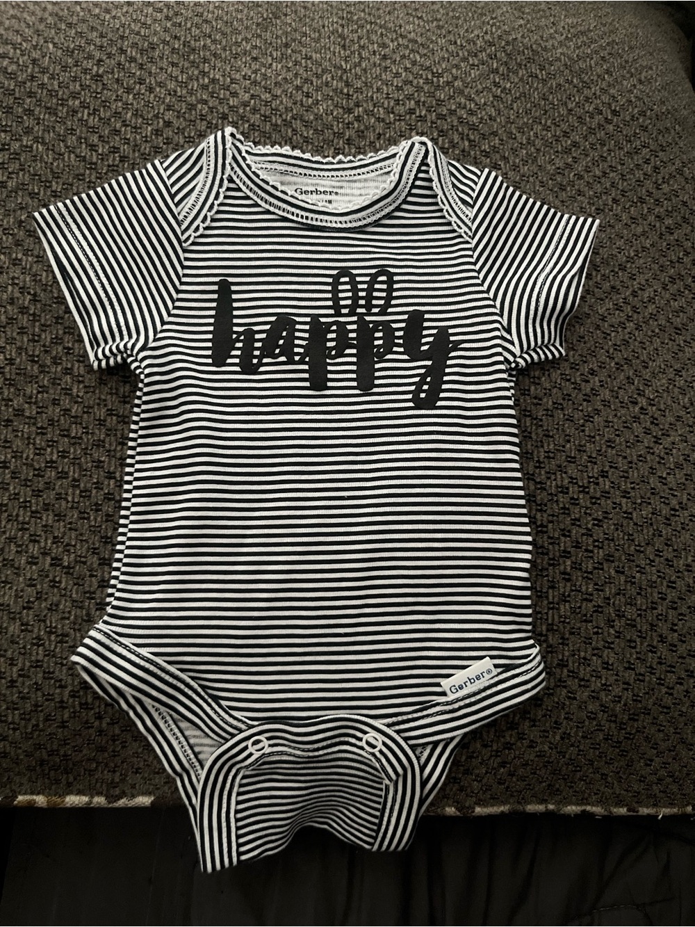 Gerber Black & White Striped 'Happy' Baby One-Piece